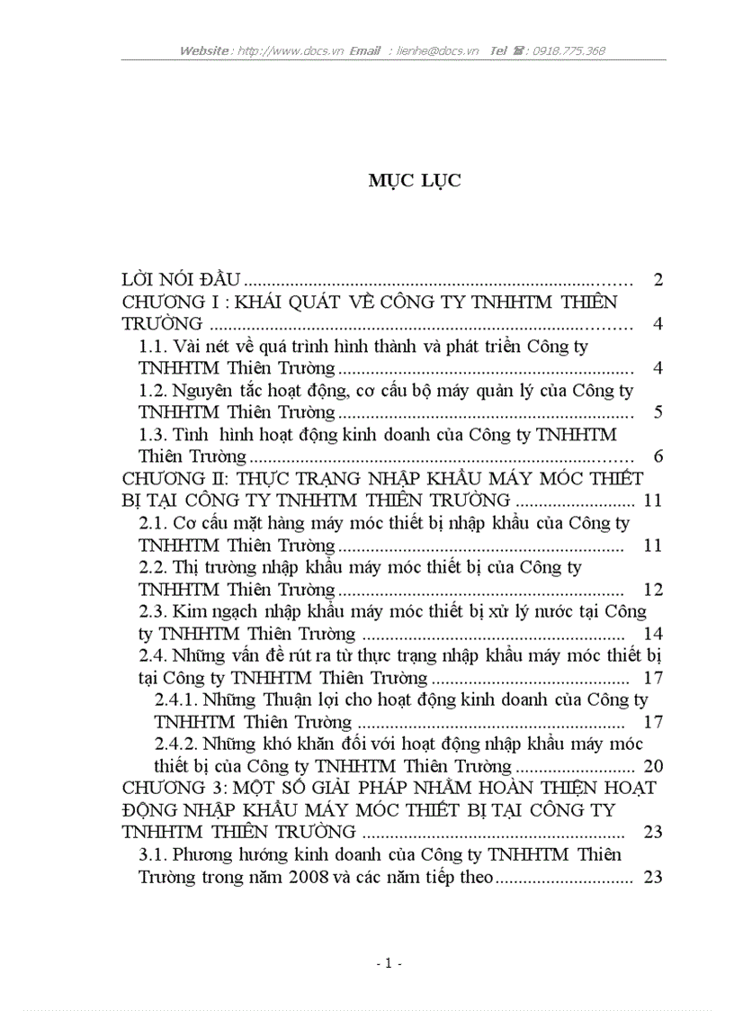 Một số giải pháp nhằm hoàn thiện hoạt động nhập khẩu máy móc thiết bị tại Công ty TNHHTM Thiên Trường