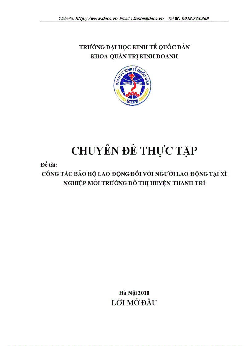 Công tác bảo hộ lao động đối với người lao động tại xí nghiệp môi trường đô thị huyện thanh trì