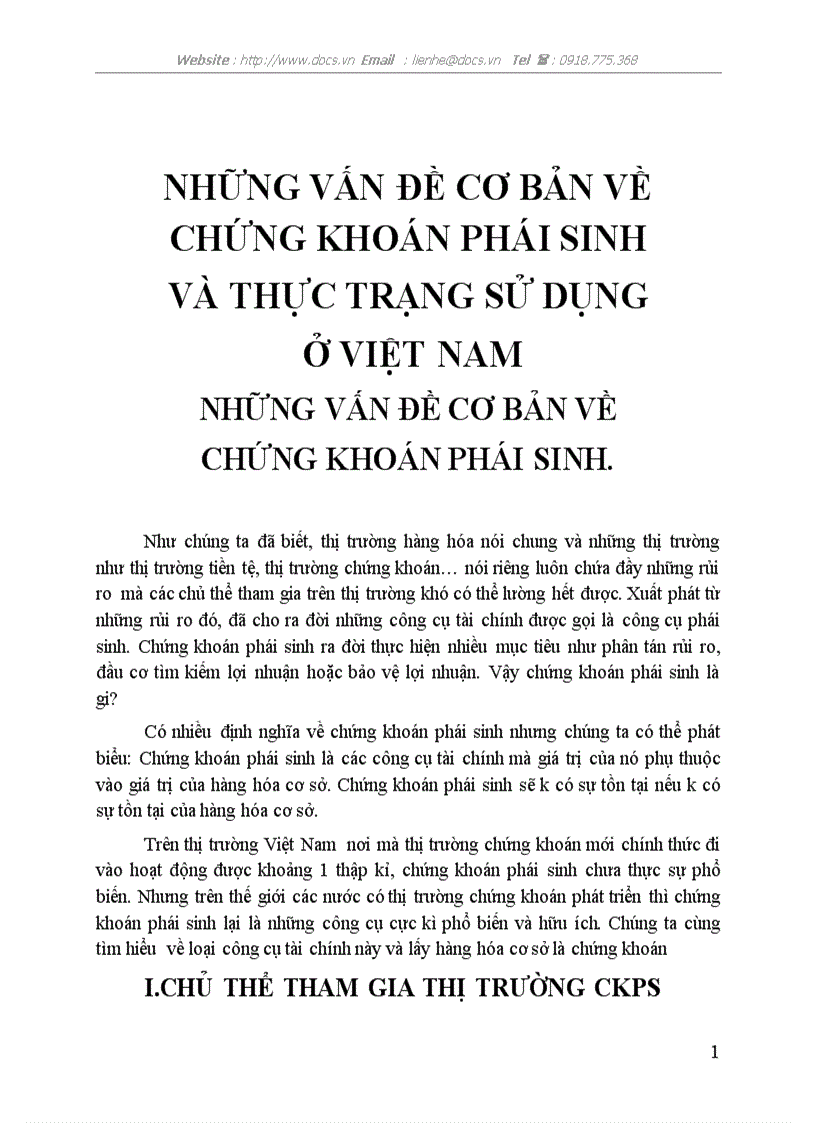 Những vấn đề cơ bản về chứng khoán phát sinh và thực trạng sử dụng ở việt nam