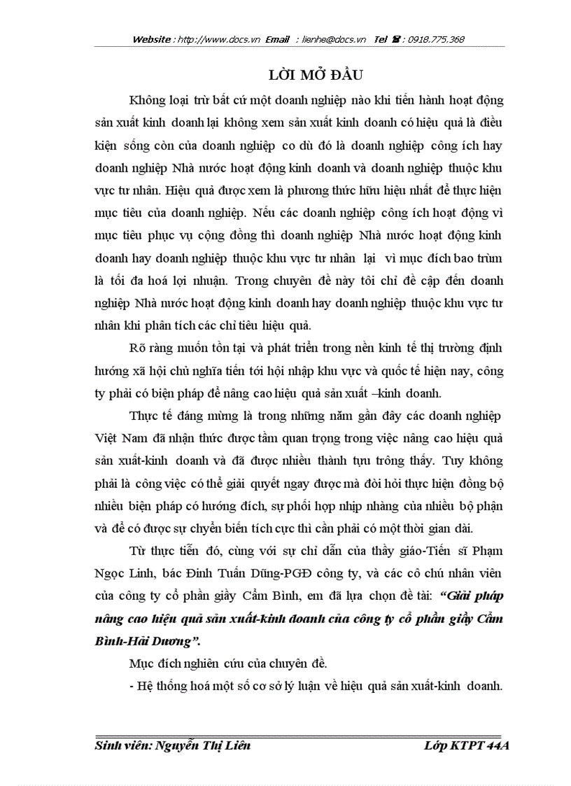 Giải pháp nâng cao hiệu quả sản xuất kinh doanh của công ty cổ phần giầy Cẩm Bình Hải Dương