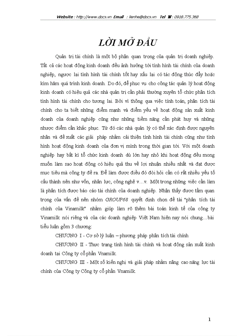 Thực trạng tình hình tài chính và hoạt động sản xuất kinh doanh tại Công ty cổ phần Vnamilk