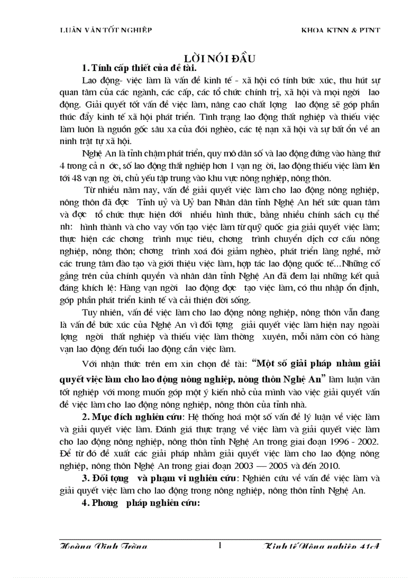 Phương hướng và giải pháp nhằm giải quyết việc làm cho lao động nông nghiệp nông thôn tỉnh Nghệ An