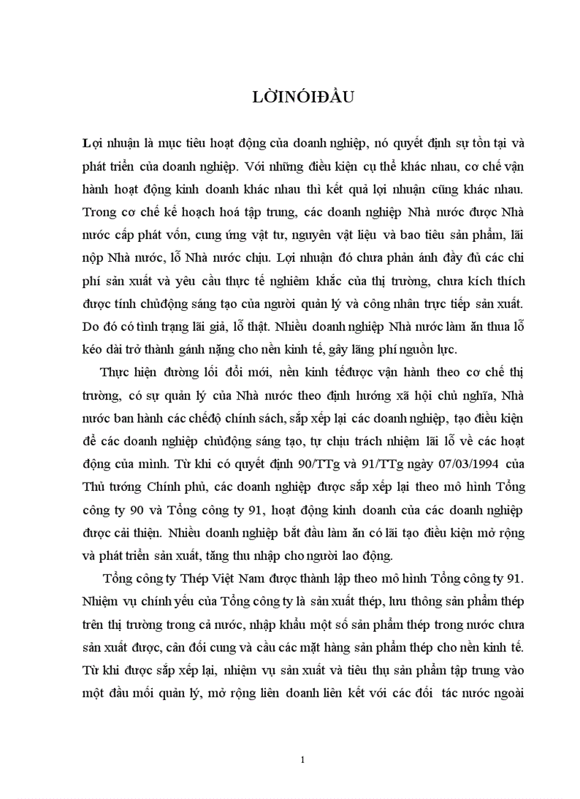 Phân tích lợi nhuận và một số giải pháp nhằm nâng cao lợi nhuận trong sản xuất kinh doanh tại Tổng công ty Thép Việt Nam
