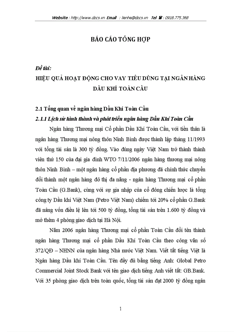 Hiệu quả hoạt động cho vay tiêu dùng tại ngân hàng dầu khí toàn cầu