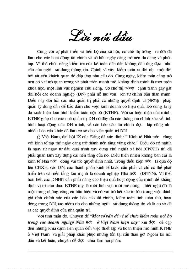 Một số vấn đề về tổ chức kiểm toán nội bộ trong các doanh nghiệp Nhà nước ở Việt Nam hiện nay