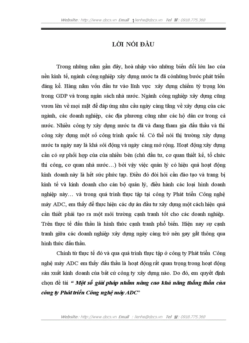 1số giải pháp nhằm nâng cao khả năng thắng thầu của Công ty Phát triển Công nghệ máy ADC