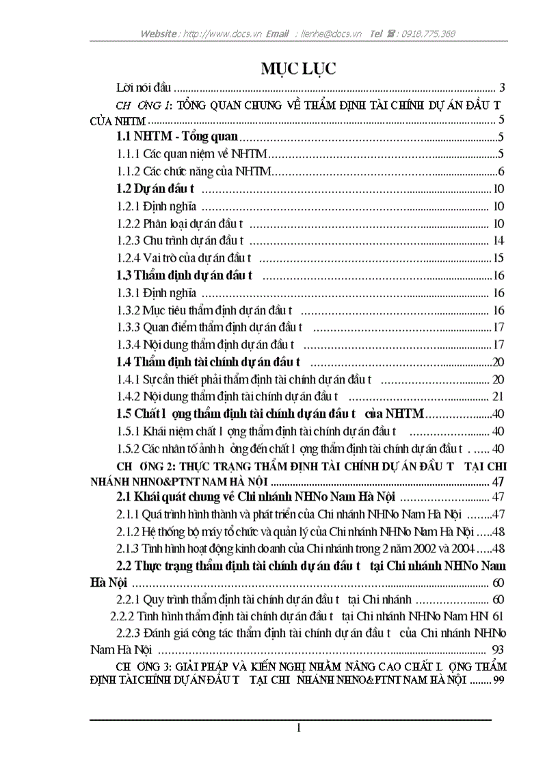 Giải pháp nâng cao chất lượng thẩm định tài chính dự án đầu tư tài Chi nhánh NHNo PTNN Nam Hà Nội