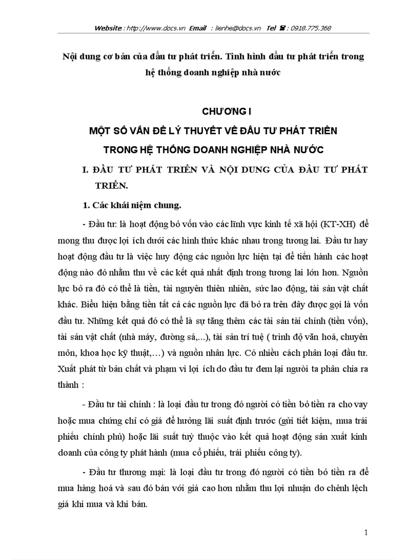 Nội dung cơ bản của đầu tư phát triển Tình hình đầu tư phát triển trong hệ thống Doanh nghiệp nhà nước