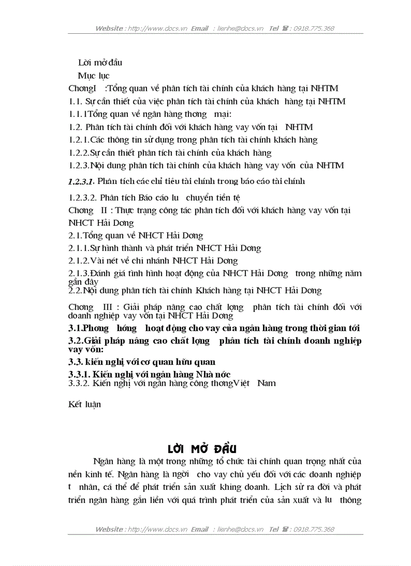 Hoàn thiện phương pháp phân tích tài chính của khách hàng tại Ngân hàng Công Thương Hải Dương