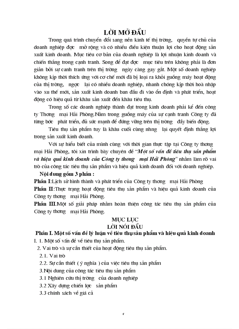 Một số giải pháp nhằm nâng cao công tác tiêu thụ và hiệu quả kinh doanh của Công ty thương mại Hải Phòng