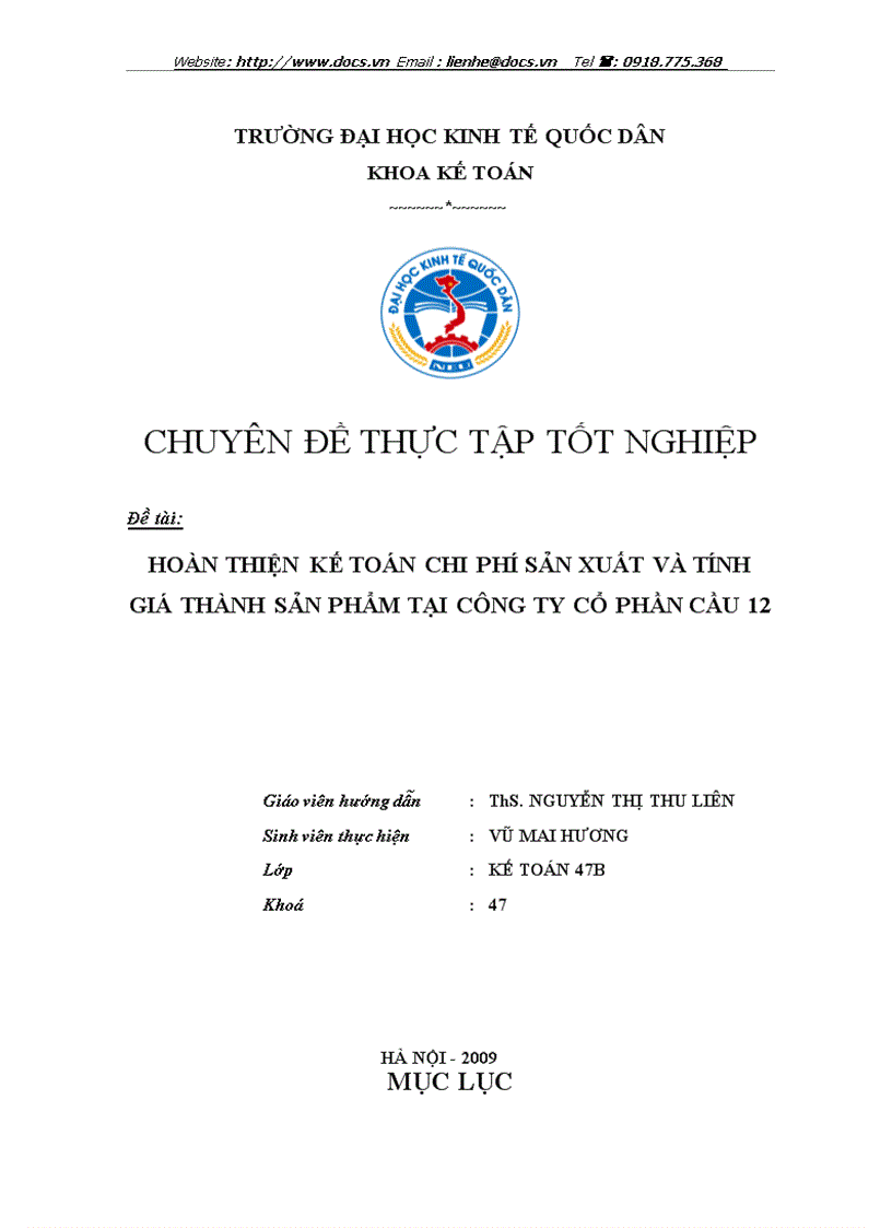 Phương hướng và giải pháp hoàn thiện công tác kế toán chi phí sản xuất và tính giá thành sản phẩm xây lắp tại công ty cổ phần cầu 12