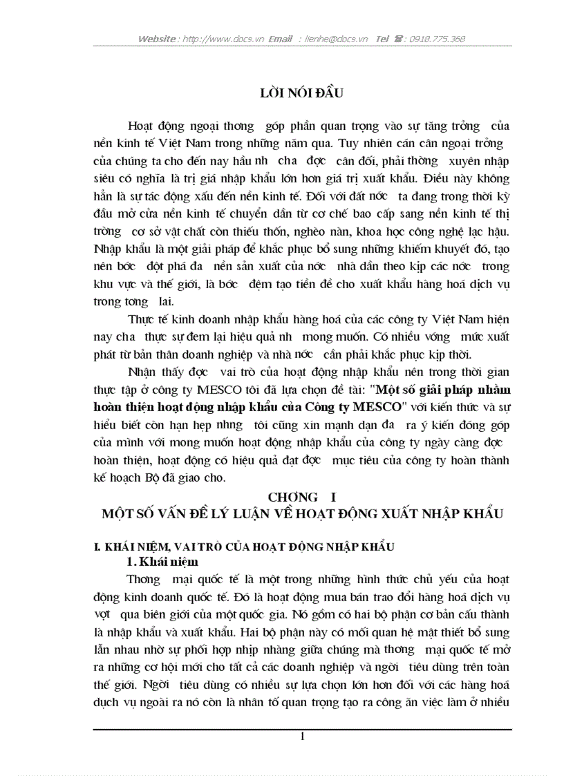 Một số giải pháp nhằm hoàn thiện hoạt động nhập khẩu của Công ty MESCO