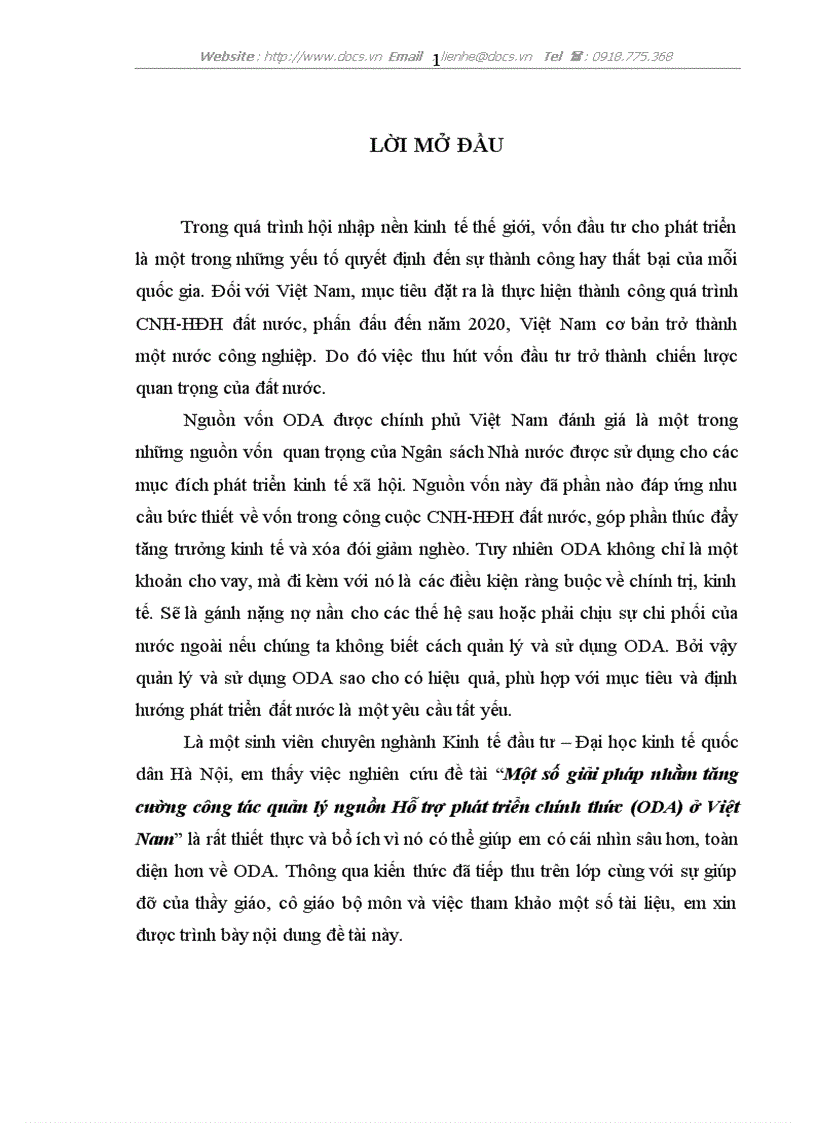 Một số giải pháp nhằm tăng cường công tác quản lý nguồn Hỗ trợ phát triển chính thức ODA ở Việt Nam