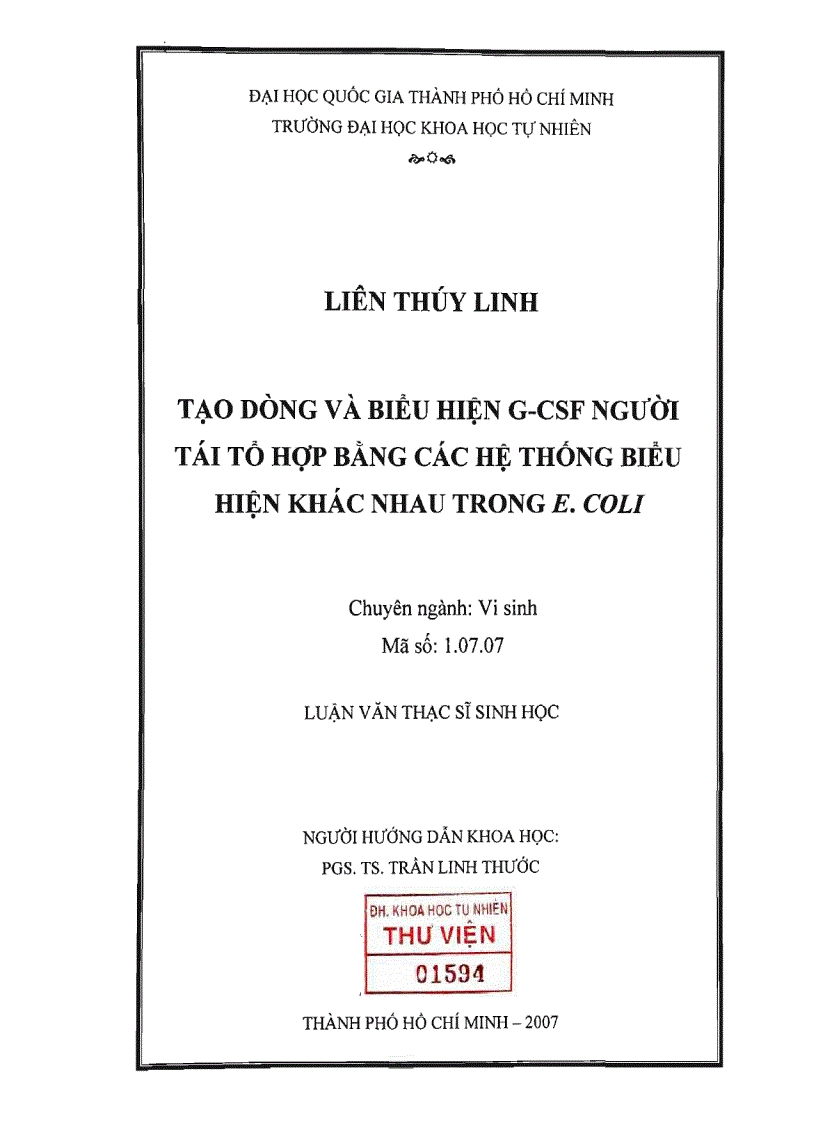 Tạo dòng và biểu hiện g cse người tái tổ hợp bằng các hệ thống biểu hiện khác nhau trong e coli