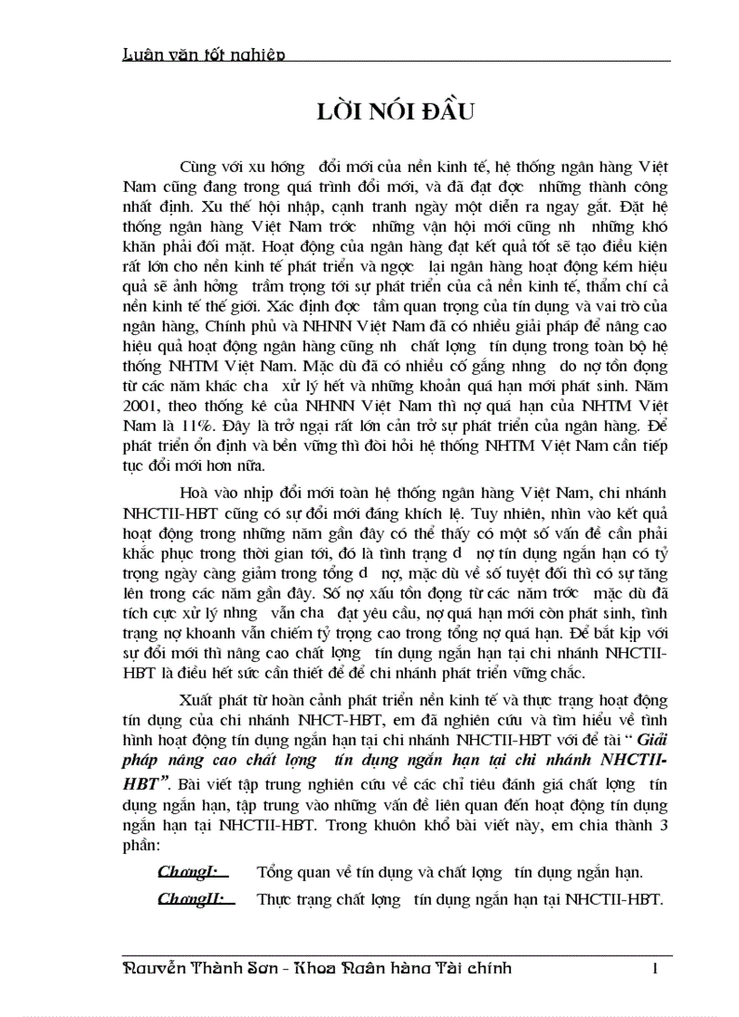 GiảI pháp nhằm nâng cao chất lượng tín dụng ngắn hạn tại NHCT II HBT