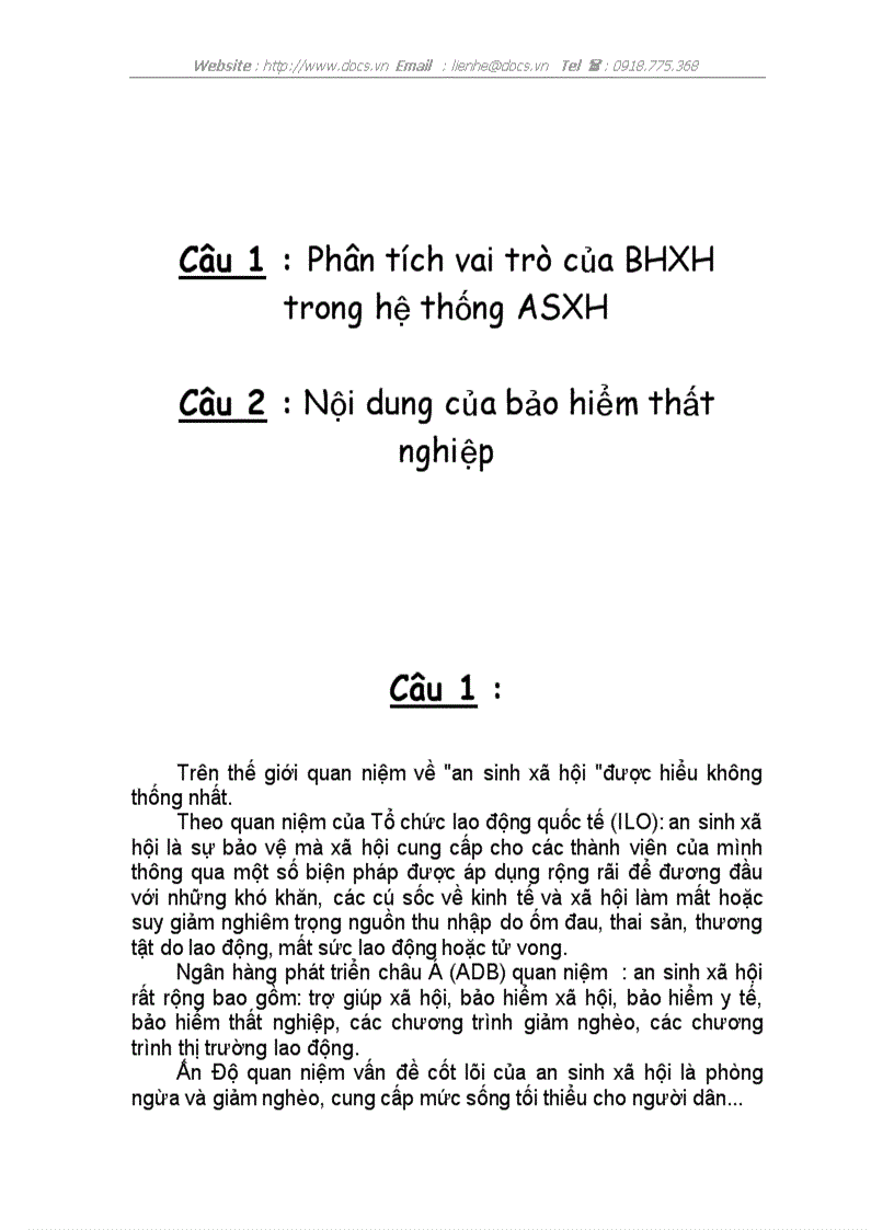 Ptích vai trò của BHXH trong hệ thống ASXH