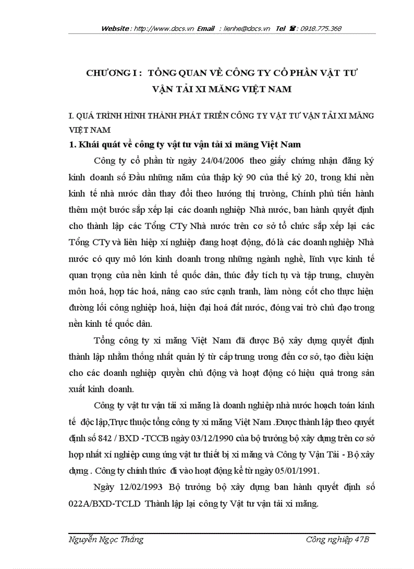 Công tác tiêu thụ sản phẩm của công ty vật tư vận tải xi măng việt nam