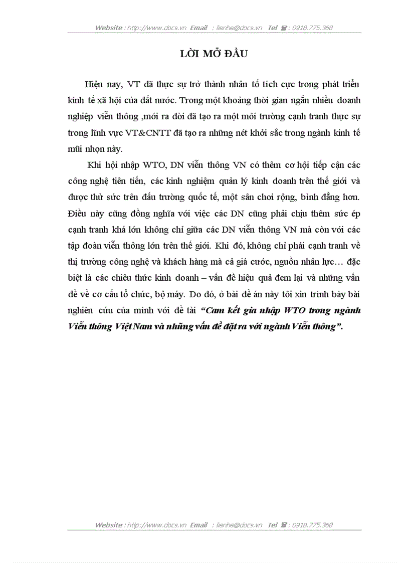 Cam kết gia nhập WTO trong ngành Viễn thông Việt Nam và những vấn đề đặt ra với ngành Viễn thông