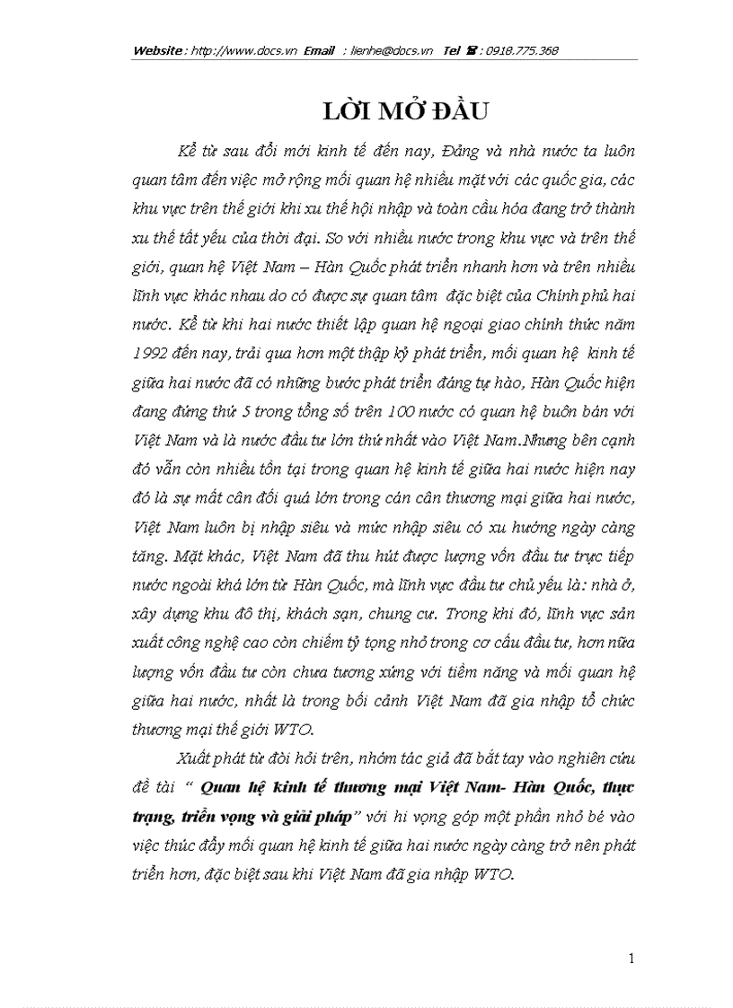 Quan hệ kinh tế thương mại Việt Nam Hàn Quốc thực trạng triển vọng và giải pháp