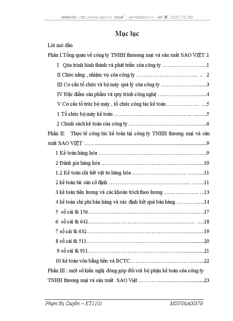 Thực tế công tác kế toán tại công ty TNHH thương mại và sản xuất SAO VIỆT