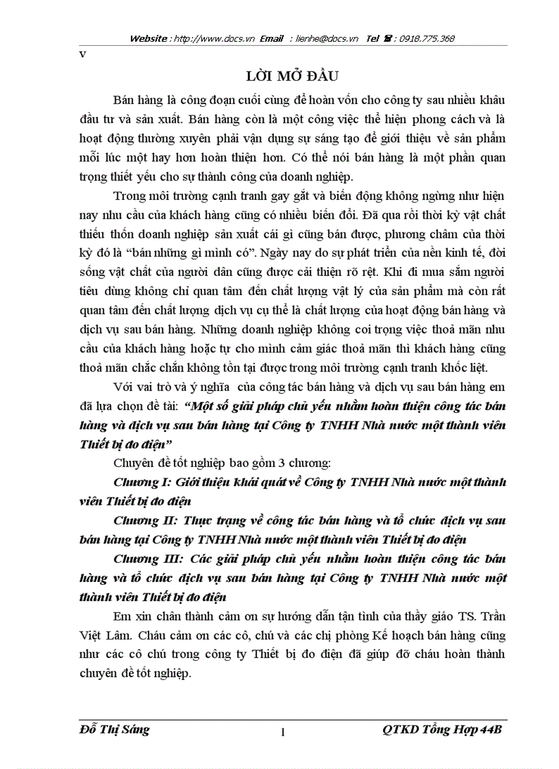 Một số giải pháp chủ yếu nhằm hoàn thiện công tác bán hàng và dịch vụ sau bán hàng tại Công ty TNHH Nhà nước một thành viên Thiết bị đo điện