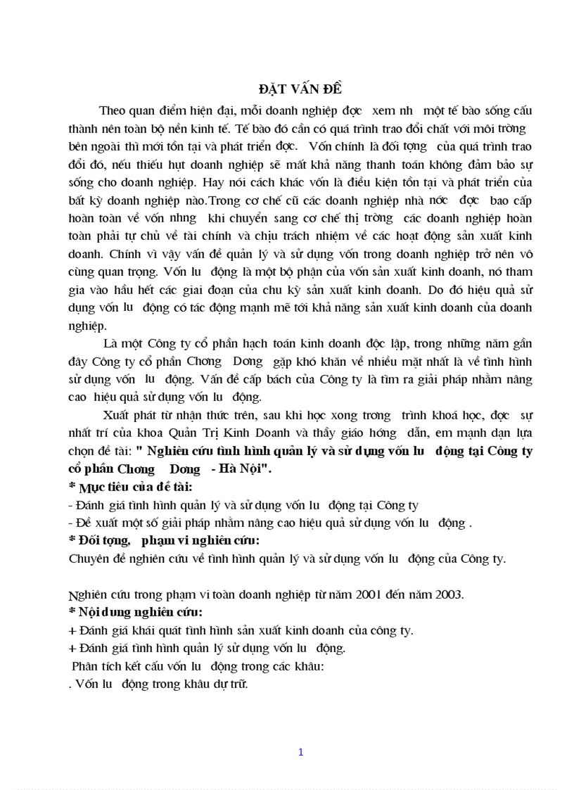 Tình hình quản lý và sử dụng vốn lưu động của Công ty cổ phần Chương Dương Hà Nội