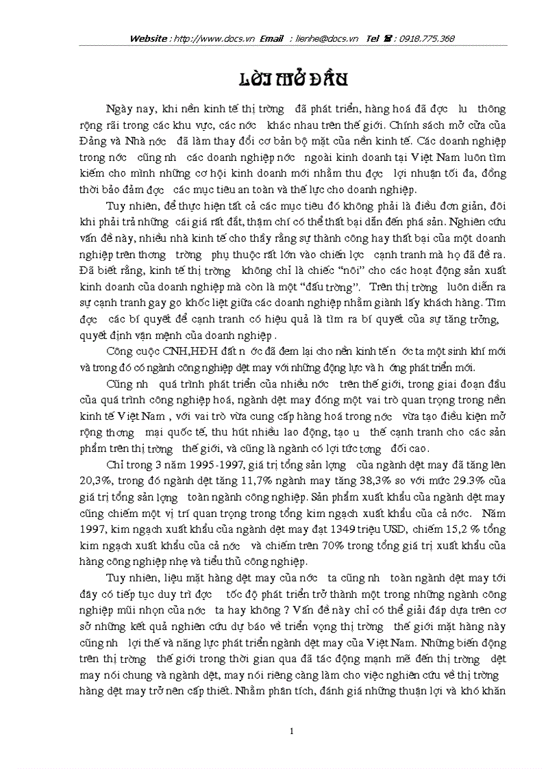 1số biện pháp nâng cao khả năng cạnh tranh của hàng dệt may VN trên thị trường thế giới