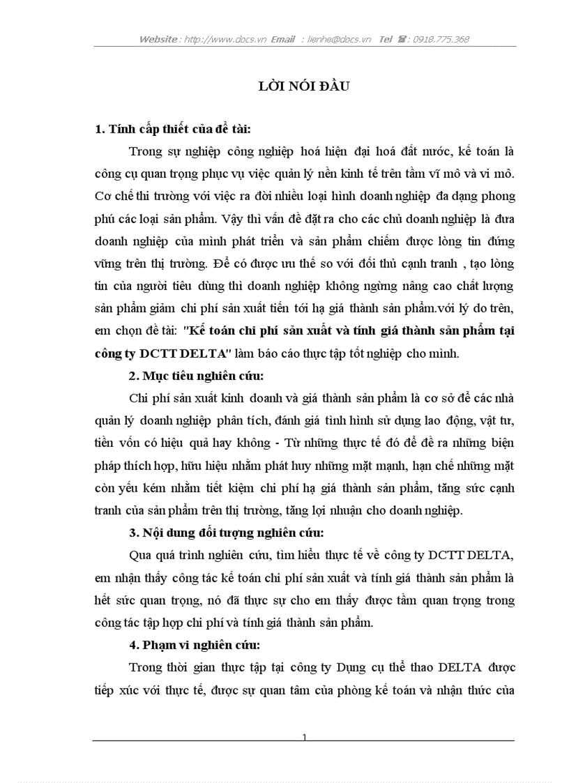 Kế toán chi phí sản xuất và tính giá thành sản phẩm tại công ty DCTT DELTA
