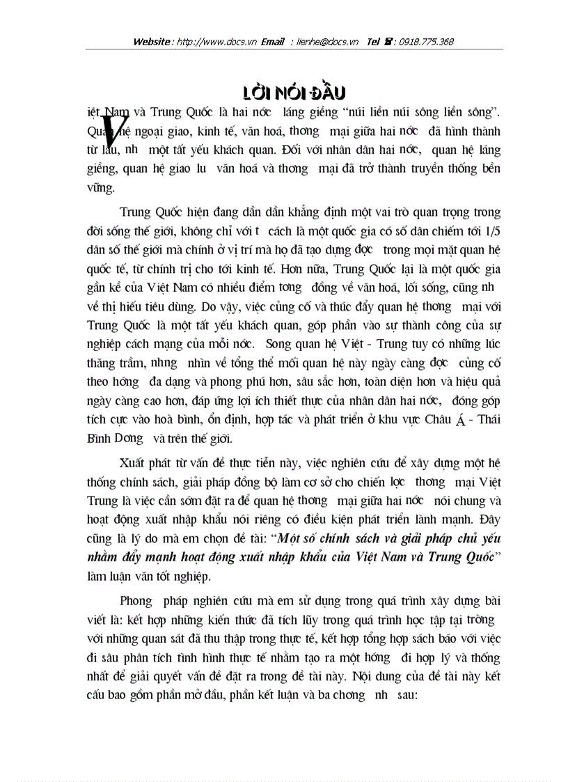 Một số chính sách và giải pháp chủ yếu nhằm đẩy mạnh hoạt động xuất nhập khẩu của Việt Nam và Trung Quốc