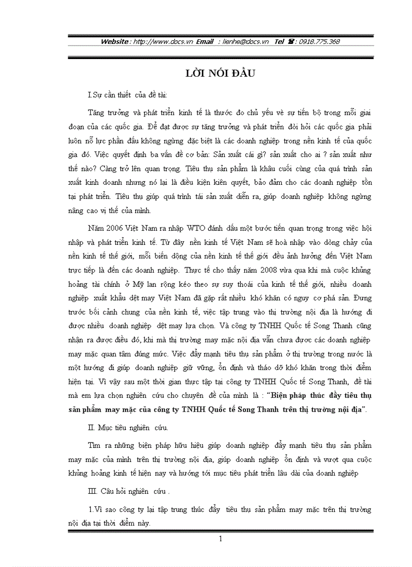 Một số biện pháp đẩy mạnh tiêu thụ sản phẩm trên thị trường của công ty tnhh quốc tế song thanh