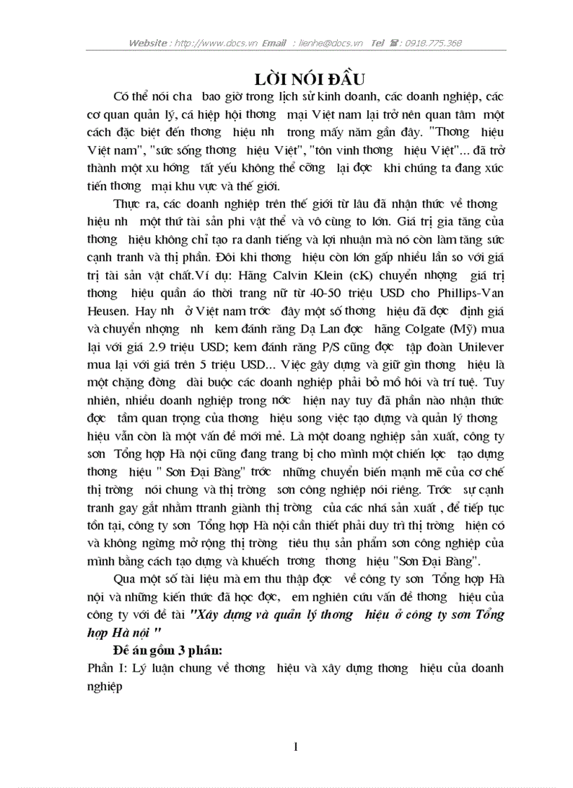 Xây dựng và quản lý thương hiệu ở công ty sơn Tổng hợp Hà nội