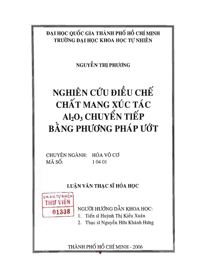 NGHIÊN CỨU ĐIỀU CHẾ CHẤT MANG XÚC TÁC Al2O3 CHUYỂN TIẾP BẰNG PHƯƠNG PHÁP ƯỚT