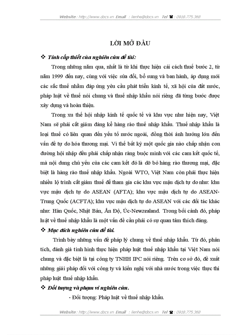 Thực trạng áp dụng pháp luật thuế nhập khẩu tại Công ty TNHH IPC