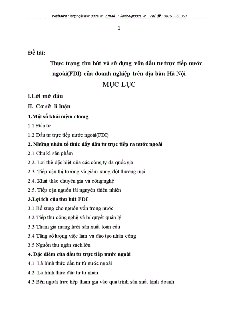 Thực trạng thu hút và sử dụng vốn đầu tư trực tiếp nước ngoài FDI của doanh nghiệp trên địa bàn Hà Nội
