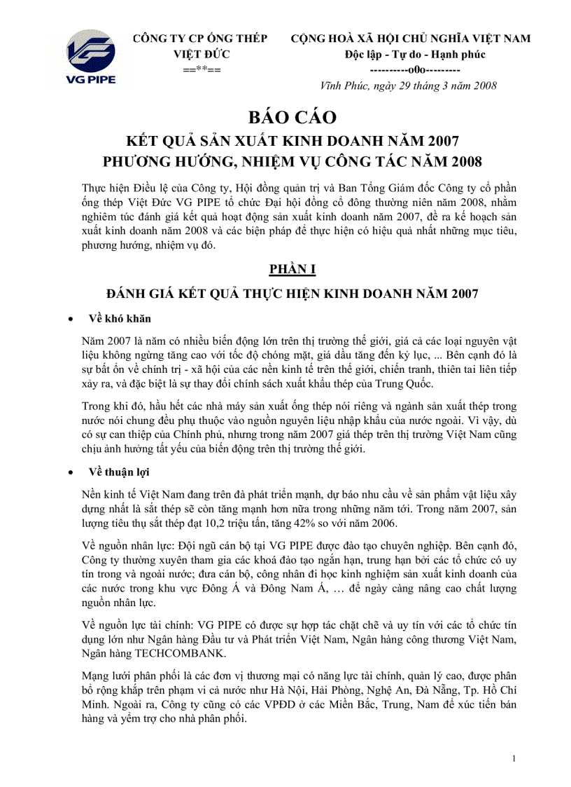 Báo cáo kết quả sản xuất kinh doanh năm 2007 phương hướng nhiệm vụ công tác năm 2008