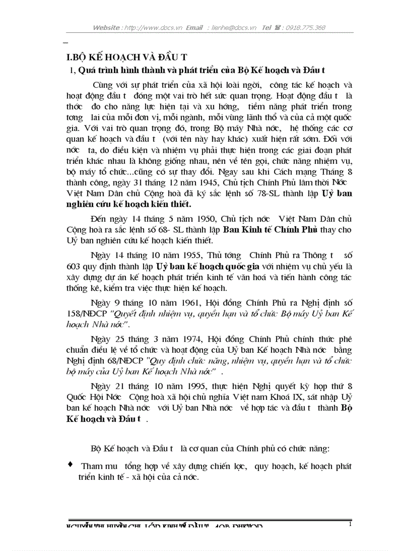 Quá trình hình thành và phát triển của Bộ Kế hoạch và Đầu tư