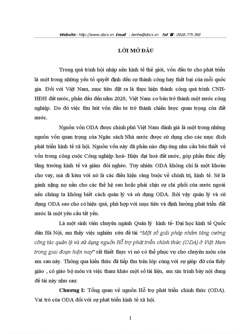 Một số giải pháp nhằm tăng cường công tác quản lý và sử dụng nguồn Hỗ trợ phát triển chính thức ODA ở Việt Nam trong giai đoạn hiện nay
