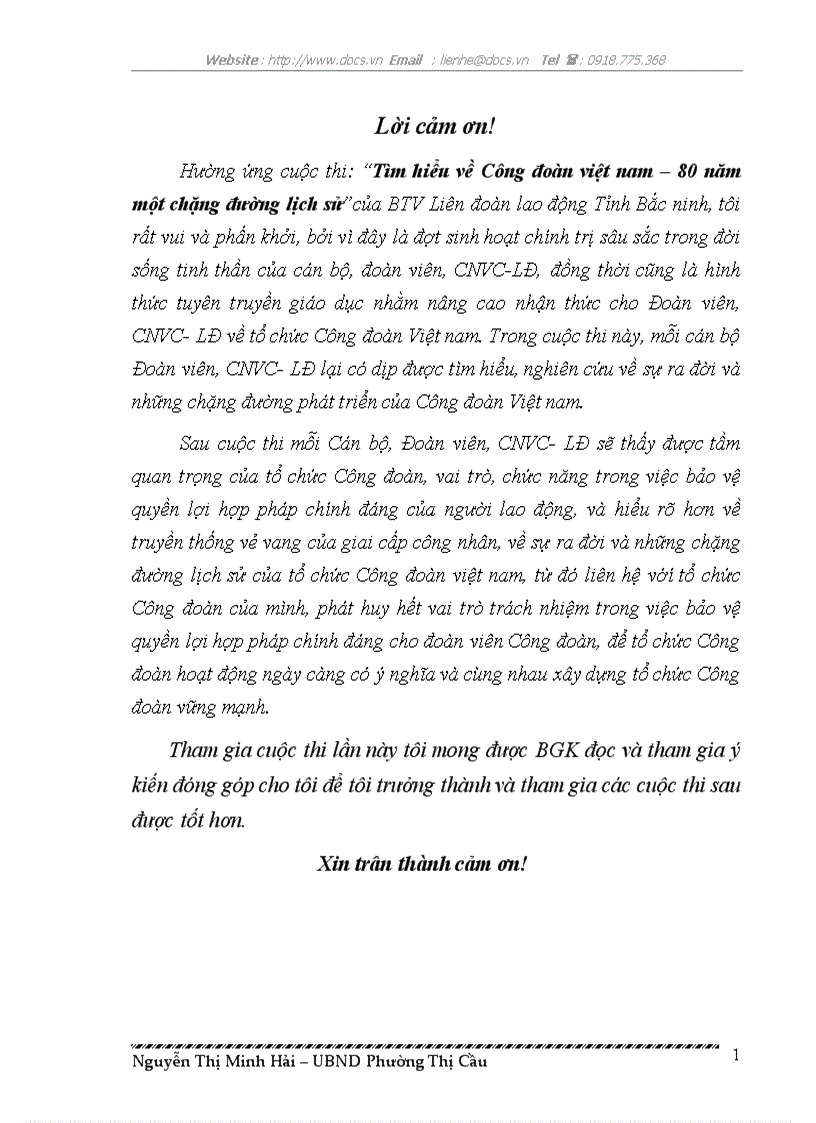 Bài dự thi tìm hiểu Công đoàn 80 năm Một chặng đường lịch sử
