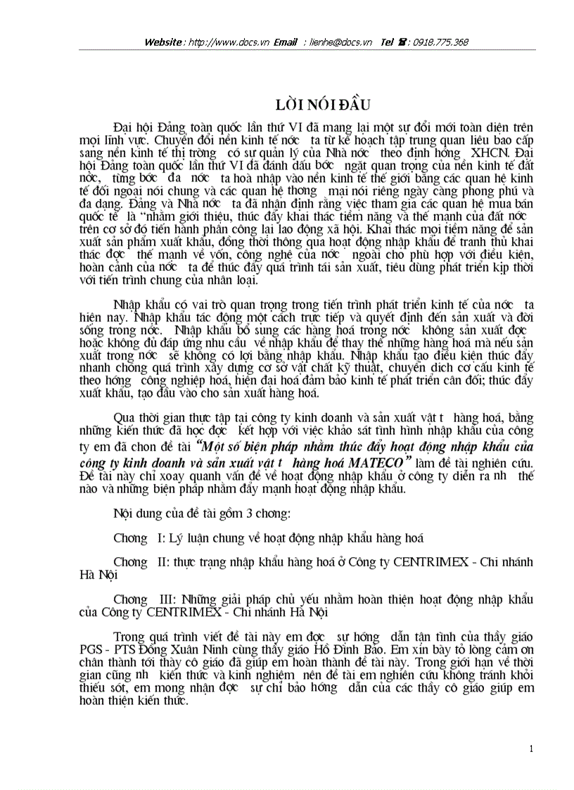 Một số biện pháp nhằm thúc đẩy hoạt động nhập khẩu của công ty kinh doanh và sản xuất vật tư hàng hoá MATECO