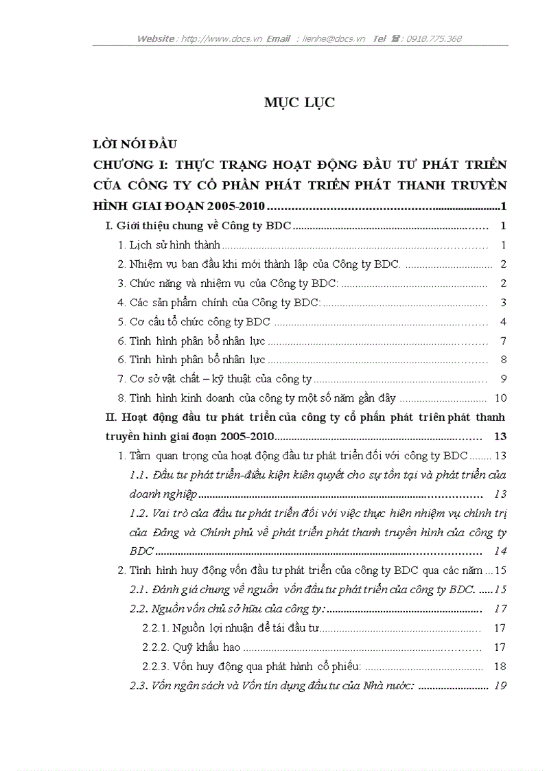 Hoạt động đầu tư phát triển tại công ty cổ phần phát triển phát thanh truyền hình BDC Thực trạng và giải pháp