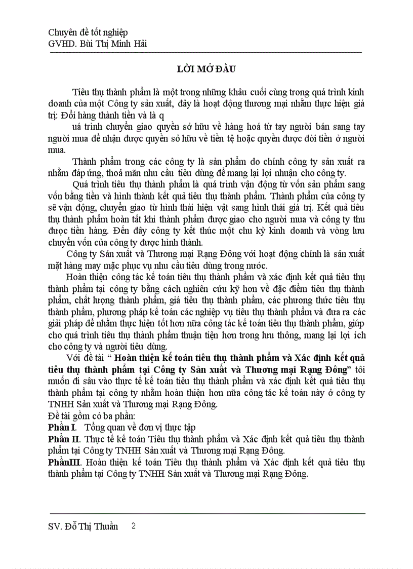 Hoàn thiện kế toán tiêu thụ thành phẩm và Xác định kết quả tiêu thụ thành phẩm tại Công ty Sản xuất và Thương mại Rạng Đông