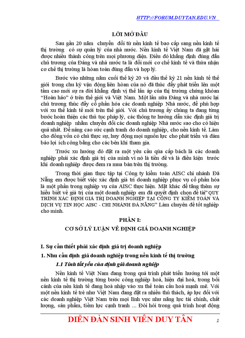 Quy trình xác định giá trị doanh nghiệp tại công ty kiểm toán và dịch vụ tin học aisc chi nhánh đà nẵng