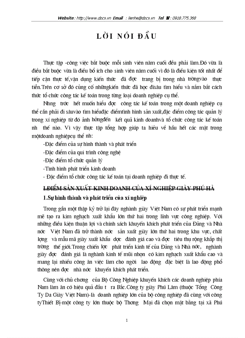 Khái quát chung về Xí nghiệp giày Phú Hà thực tế hoạt động kinh doanh đặc điểm tổ chức quản lý tổ chức công tác kế toán