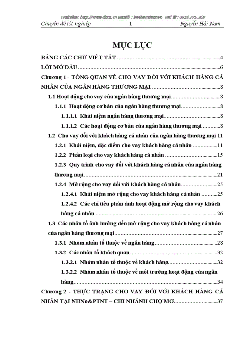 Mở rộng cho vay đối với khách hàng cá nhân tại ngân hàng NHNo PTNT AgriBank chi nhánh Chợ Mơ