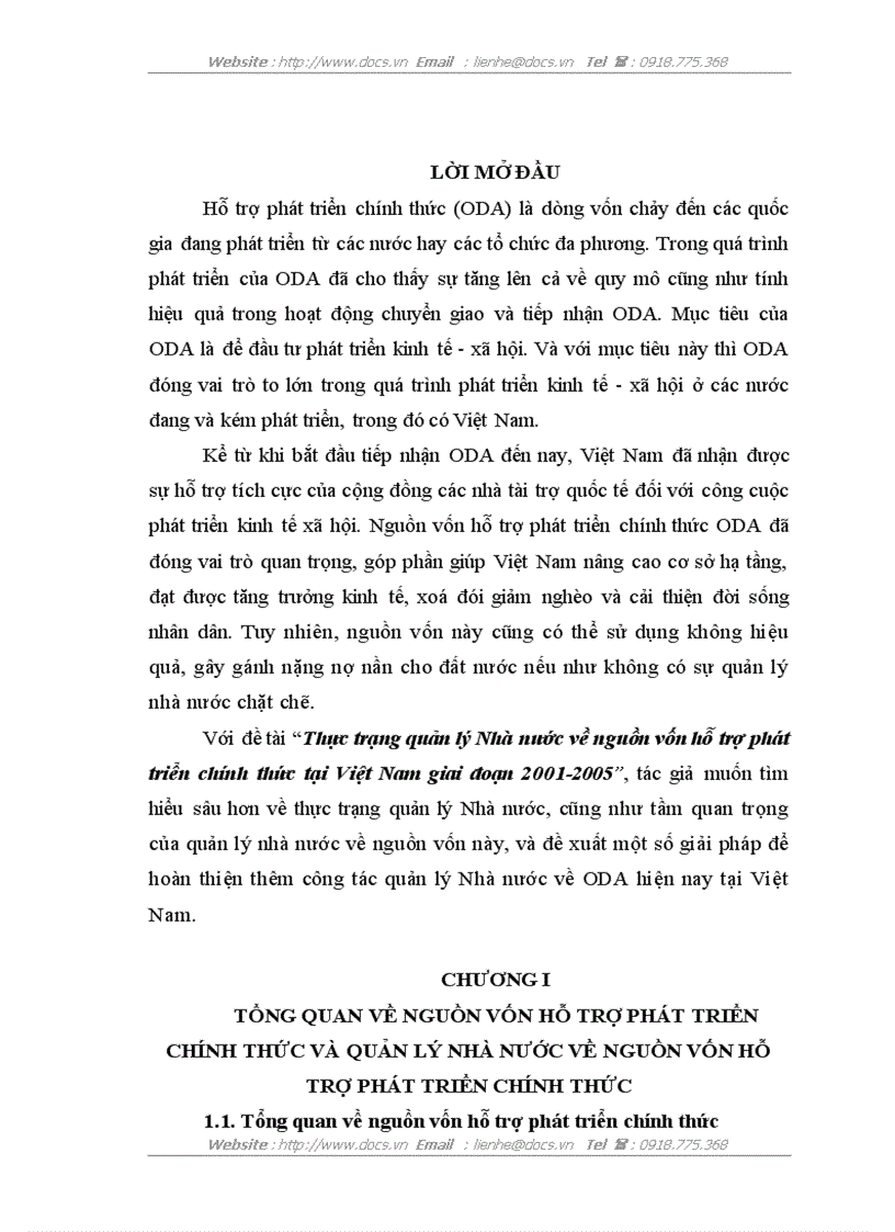 Thực trạng quản lý Nhà nước về nguồn vốn hỗ trợ phát triển chính thức tại Việt Nam giai đoạn 2001 2005