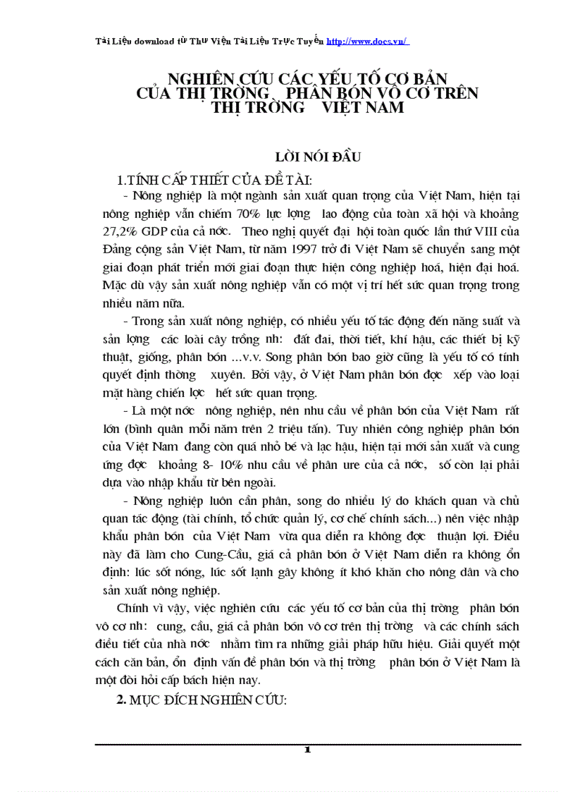 Nghiên cứu các yếu tố cơ bản về thị trường phân bón vô cơ trên thị trường Việt Nam