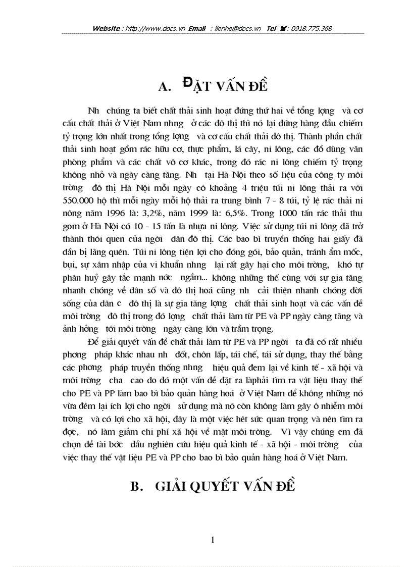 Nghiên cứu hiệu quả kinh tế xã hội môi trường của việc thay thế vật liệu PE và PP cho bao bì bảo quản hàng hoá ở Việt Nam