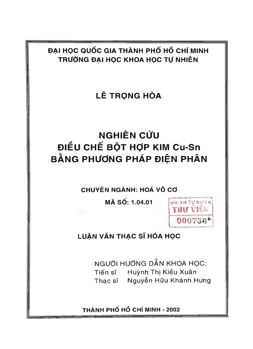 Nghiên cứu điều chế bột hợp kim Cu Sn bằng phương pháp điện phân