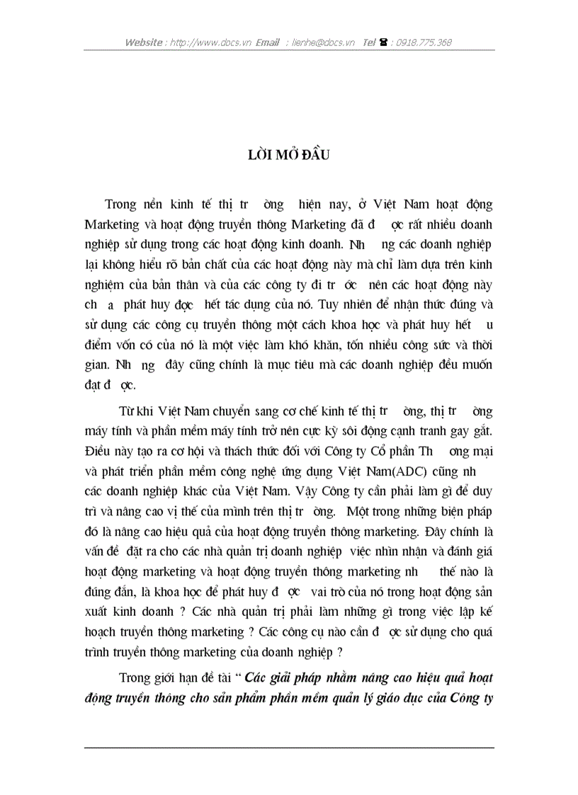 Các giải pháp nhằm nâng cao hiệu quả hoạt động truyền thông cho sản phẩm phần mềm quản lý giáo dục của Công ty ADC