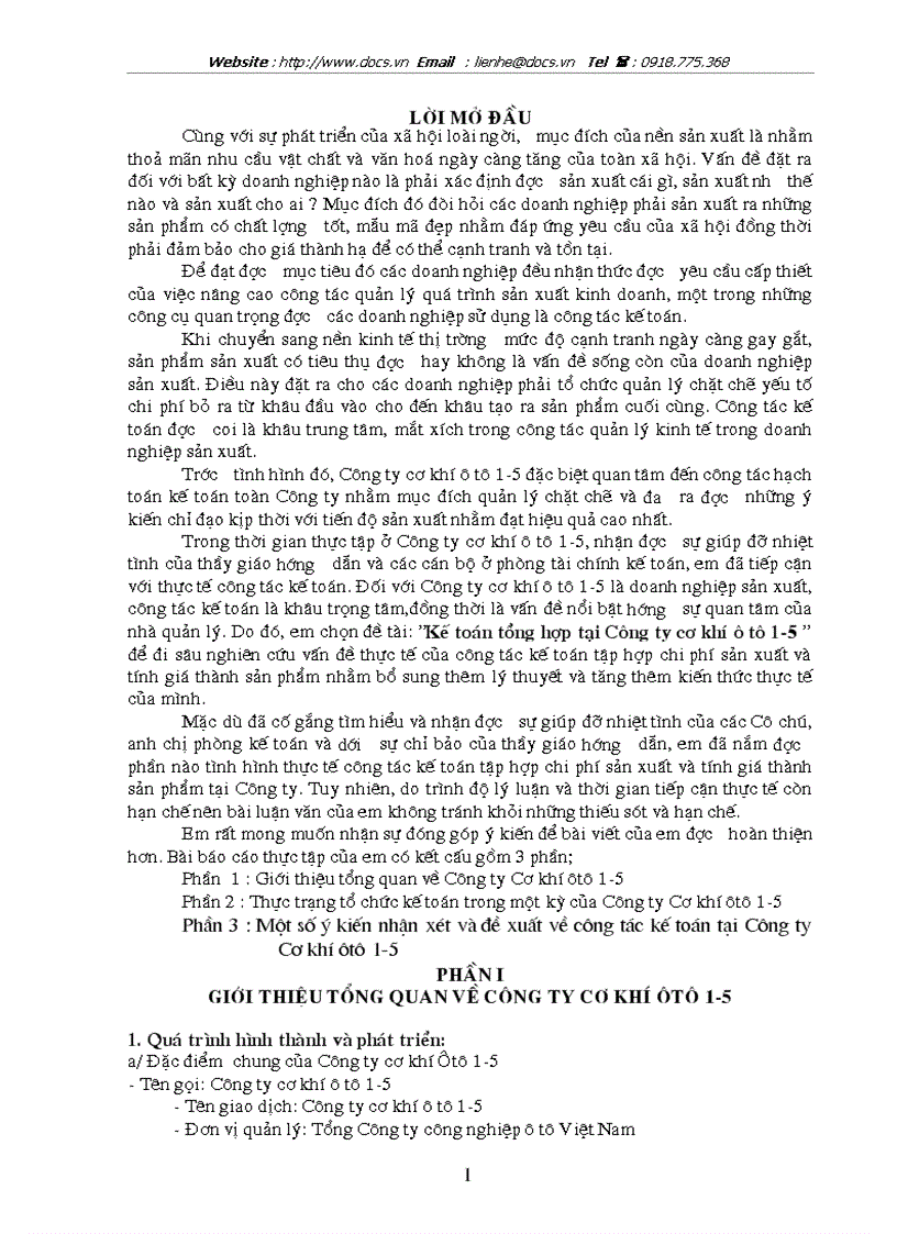 Kế toán tổng hợp tại Công ty cơ khí ô tô 1 5